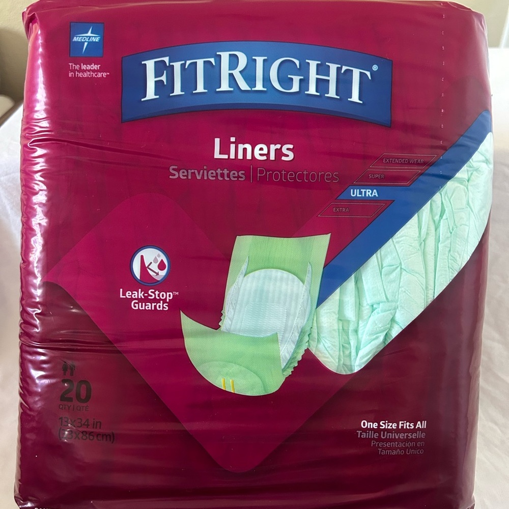 MEDLINE FitRight  Incontinence Liners Extra 
20 Count One‎ 
Size  13 x 34